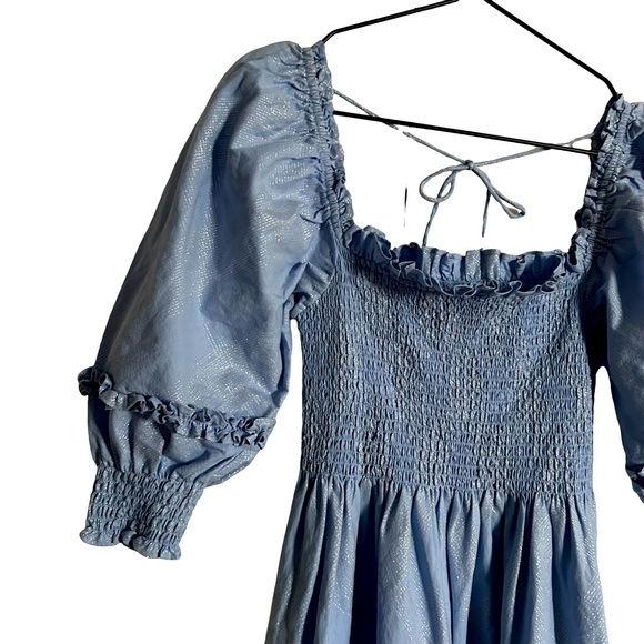 Hill House Nelsie Nap Dress Maxi Smocked Shimmer Glitter Blue Size S - Picture 3 of 7